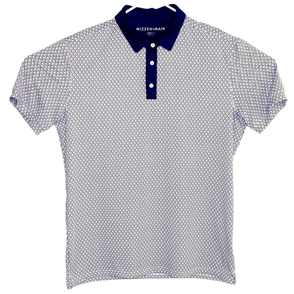 Mizzen + Main Men Trim Fit Stretch Geometric Print Golf Polo Shirt Blue Purple L